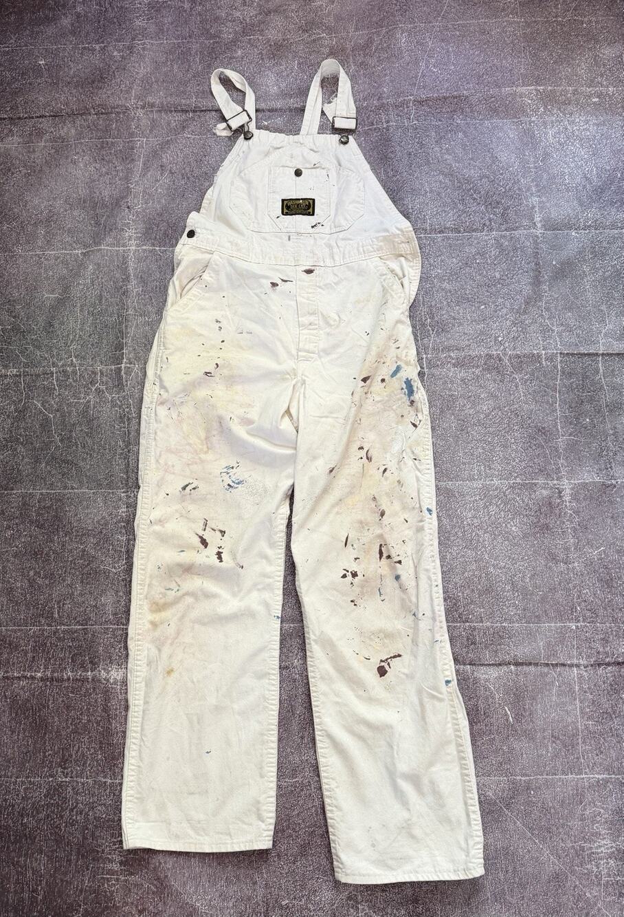 Men's Vintage 70's Washington Dee Cee White Paint Splatter Overalls Sz 36 X 32